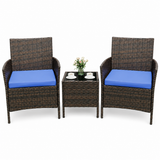 Garvee Patio Porch Furniture Sets 3 Pieces PE Rattan Wicker Chairs with Table Outdoor Garden Furniture Sets - Brown / Blue