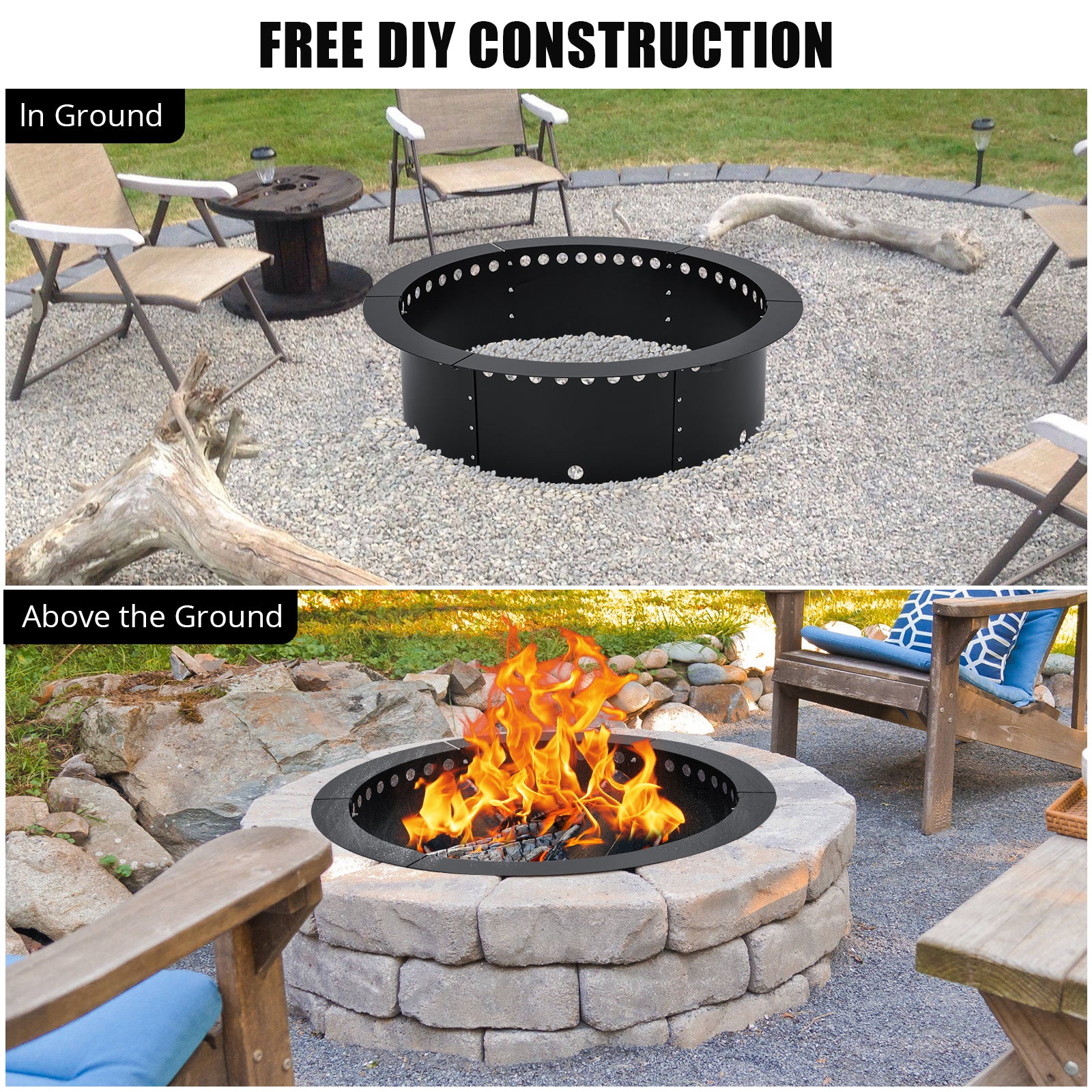 Garvee Fire Pit Ring Liner, 36 Inch Outer/30 inch Round Fire Pit Insert Liner, Rings Outside Wood Burning DIY Campfire Ring Above Ground or In-Ground for Outdoor