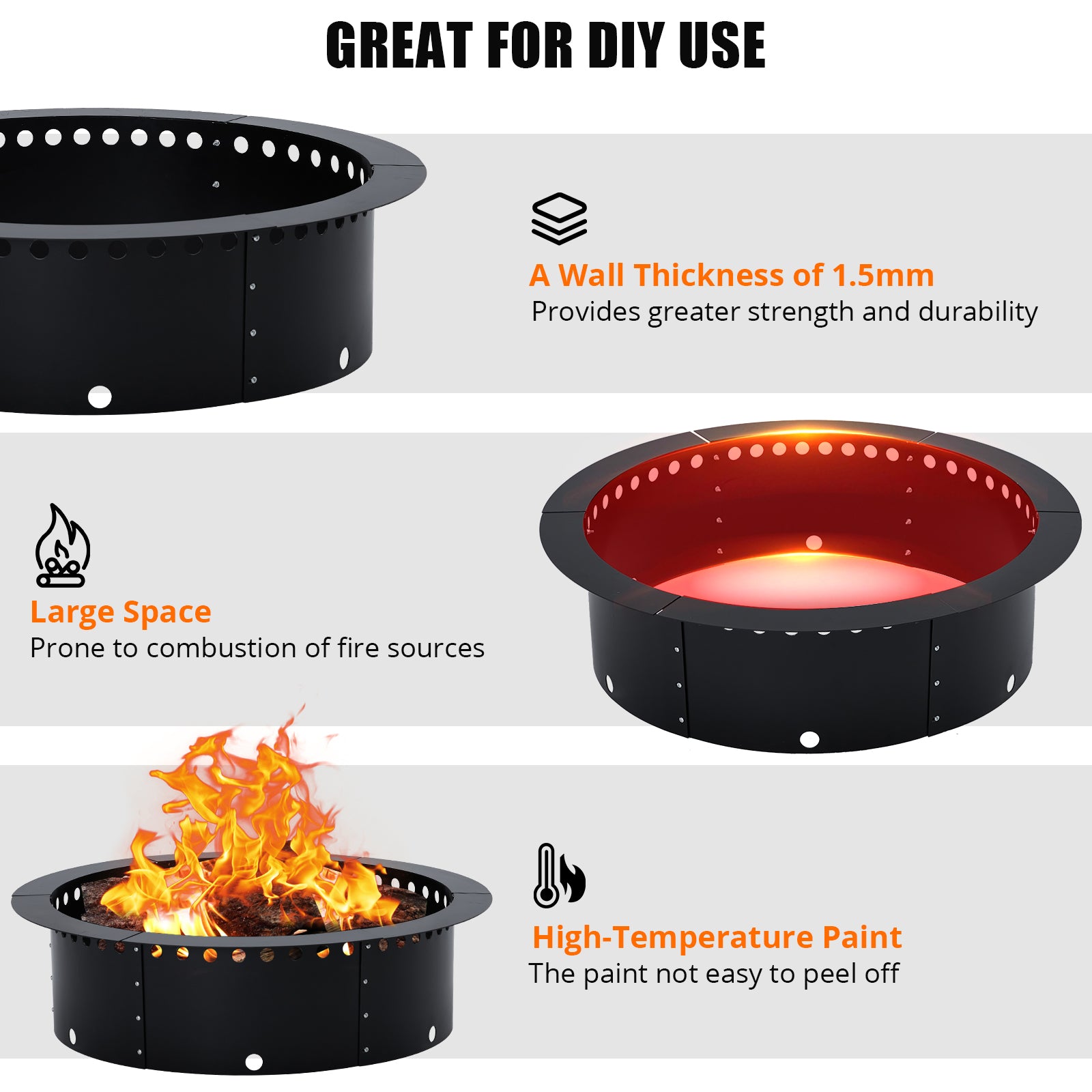 Garvee Fire Pit Ring Liner, 36 Inch Outer/30 inch Round Fire Pit Insert Liner, Rings Outside Wood Burning DIY Campfire Ring Above Ground or In-Ground for Outdoor