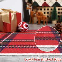 Garvee Christmas Runner Rug 2x8 Hallway Runners Washable Plaid Rug Xmas Decor Non Slip Kitchen Rugs Bath Mat Grid Low Pile Entryway Rug Stain Resistant Carpet for Laundry Entance Plaid|Red 2'x8'