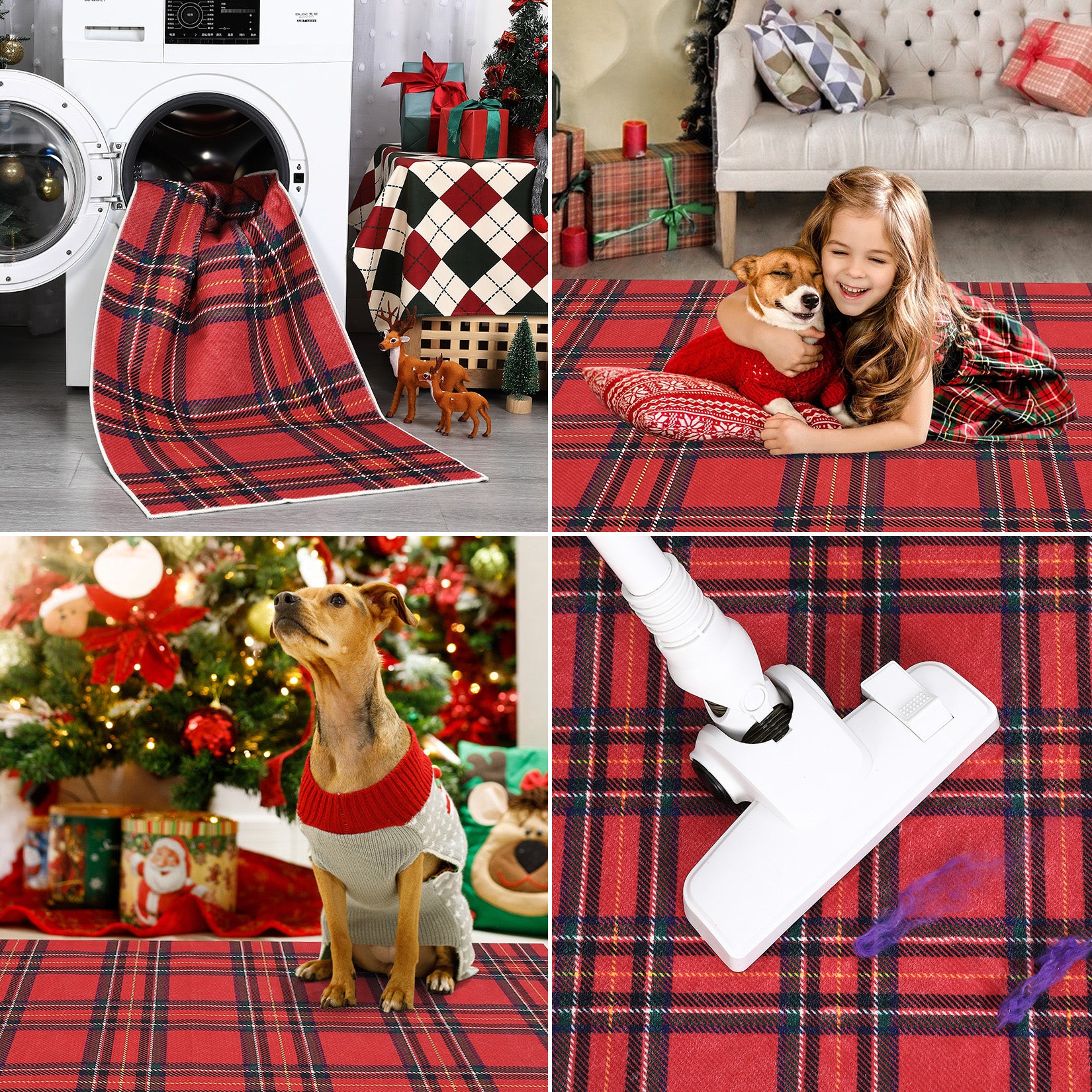 Garvee Christmas Runner Rug 2x8 Hallway Runners Washable Plaid Rug Xmas Decor Non Slip Kitchen Rugs Bath Mat Grid Low Pile Entryway Rug Stain Resistant Carpet for Laundry Entance Plaid|Red 2'x8'