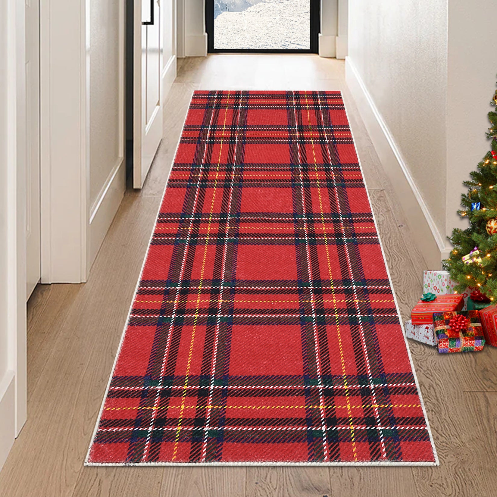 Garvee Christmas Runner Rug 2x6 Washable Plaid Area Rug Xmas Decor Non Slip Kitchen Rugs Bath Mat Buffalo Grid Low Pile Entryway Rug Soft Stain Resistant Carpet for Laundry Entance Plaid|Red 2'x6'
