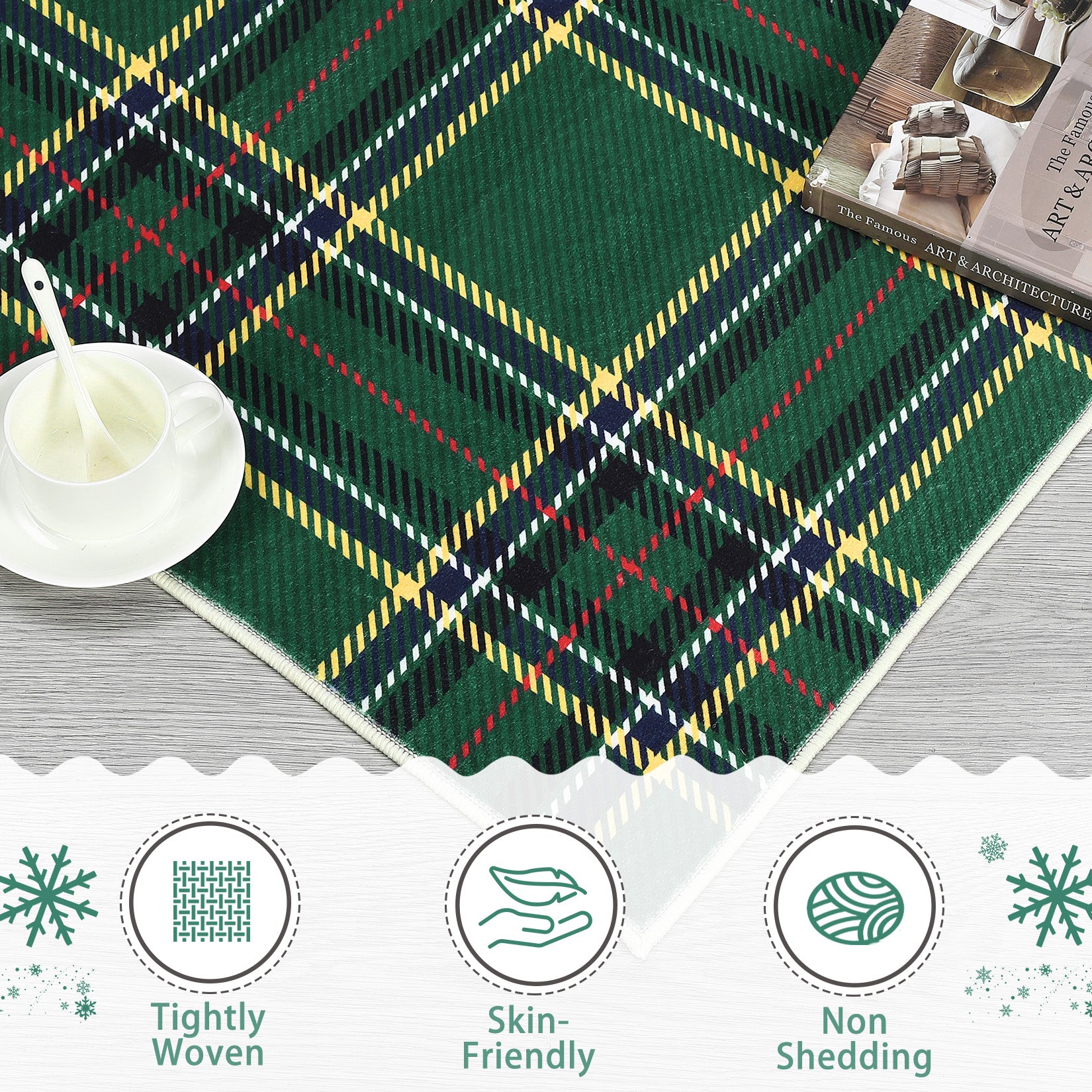 Garvee Christmas Runner Rug 2x6 Washable Plaid Area Rug Xmas Decor Non Slip Kitchen Rugs Bath Mat Buffalo Low Pile Entryway Rug Soft Stain Resistant Carpet for Laundry Entance Plaid|Green 2'x6'