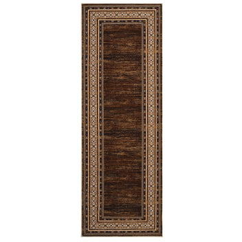 Garvee Red-Brown Washable Bordered Runner Rug 2' × 6', Non Slip Low Pile Stain Resistant Rug for Kitchen, Hallway, Entryway, Laundry Room