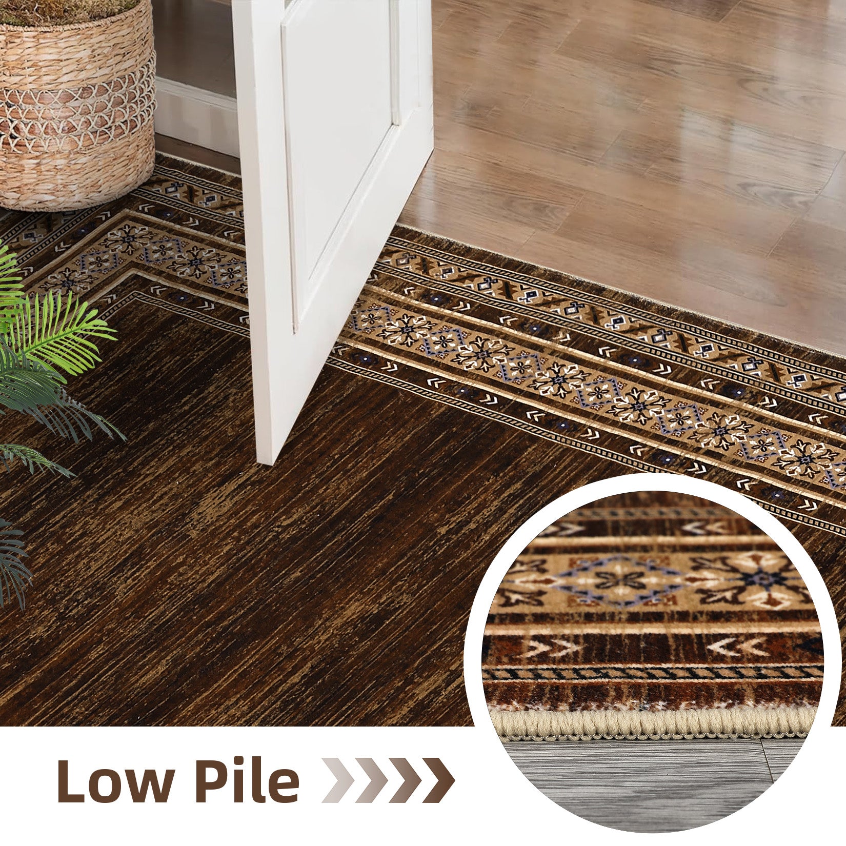 Garvee Red-Brown Washable Bordered Area Rug 6' × 9', Non Slip Low Pile Stain Resistant Rug for Living Room, Bedroom, Dining Room, Office