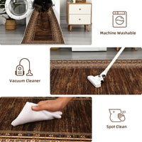 Garvee Red-Brown Washable Bordered Area Rug 6' × 9', Non Slip Low Pile Stain Resistant Rug for Living Room, Bedroom, Dining Room, Office