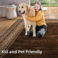 Garvee Red-Brown Washable Bordered Area Rug 6' × 9', Non Slip Low Pile Stain Resistant Rug for Living Room, Bedroom, Dining Room, Office