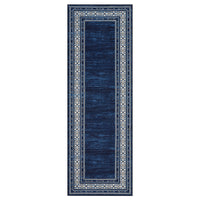 Garvee Navy Blue Washable Bordered Runner Rug 2' × 6', Non Slip Low Pile Stain Resistant Rug for Kitchen, Hallway, Entryway, Laundry Room
