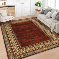 Garvee Red Washable Bordered Area Rug 8' × 10', Non Slip Low Pile Non Shedding Stain Resistant Rug, Modern Distressed Geometric Rug for Living Room Bedroom Dining Room