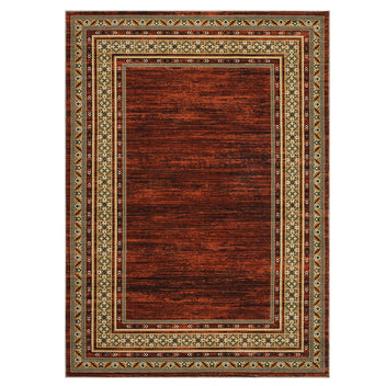 Garvee Red Washable Bordered Area Rug 8' × 10', Non Slip Low Pile Non Shedding Stain Resistant Rug, Modern Distressed Geometric Rug for Living Room Bedroom Dining Room