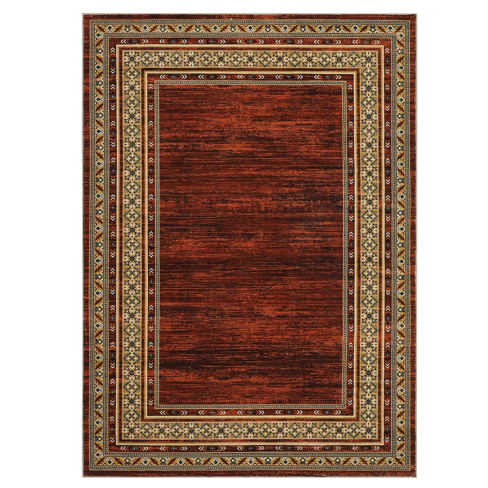 Garvee Red Washable Bordered Area Rug 8' × 10', Non Slip Low Pile Non Shedding Stain Resistant Rug, Modern Distressed Geometric Rug for Living Room Bedroom Dining Room