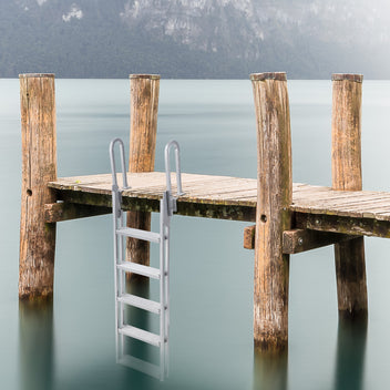 Garvee 5 Step Flip-Up Aluminum Dock Ladder, Heavy Duty Boat Dock Ladder with Non-Slip Steps, Dual Handrails, 350 lb Capacity for Lake, Pool & Marine Dock