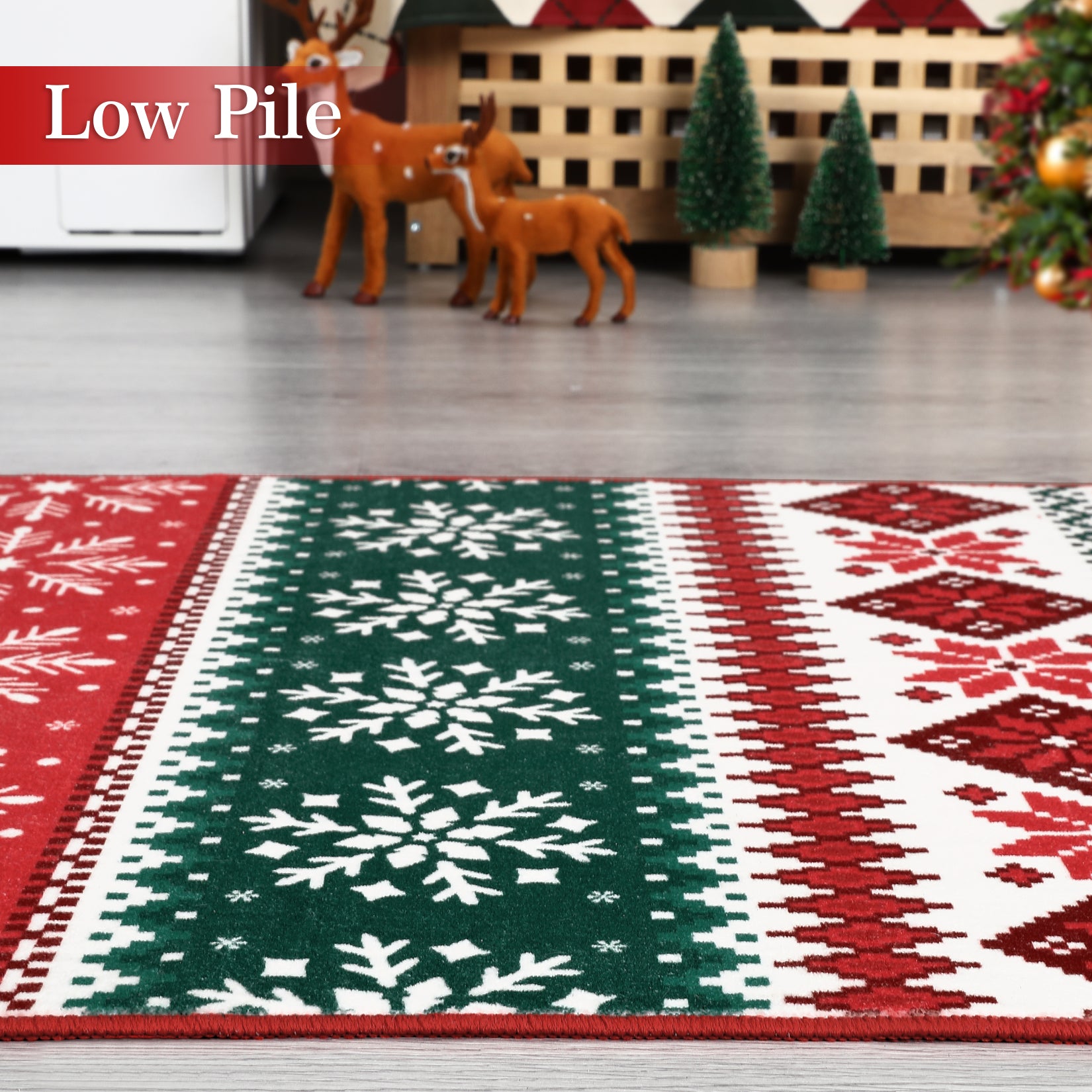 Garvee Christmas Area Rug 2x8 Farmhouse Non Slip Stain Resistant Soft Low Pile Red & Green Holiday Decor for Living Room Bedroom Kitchen