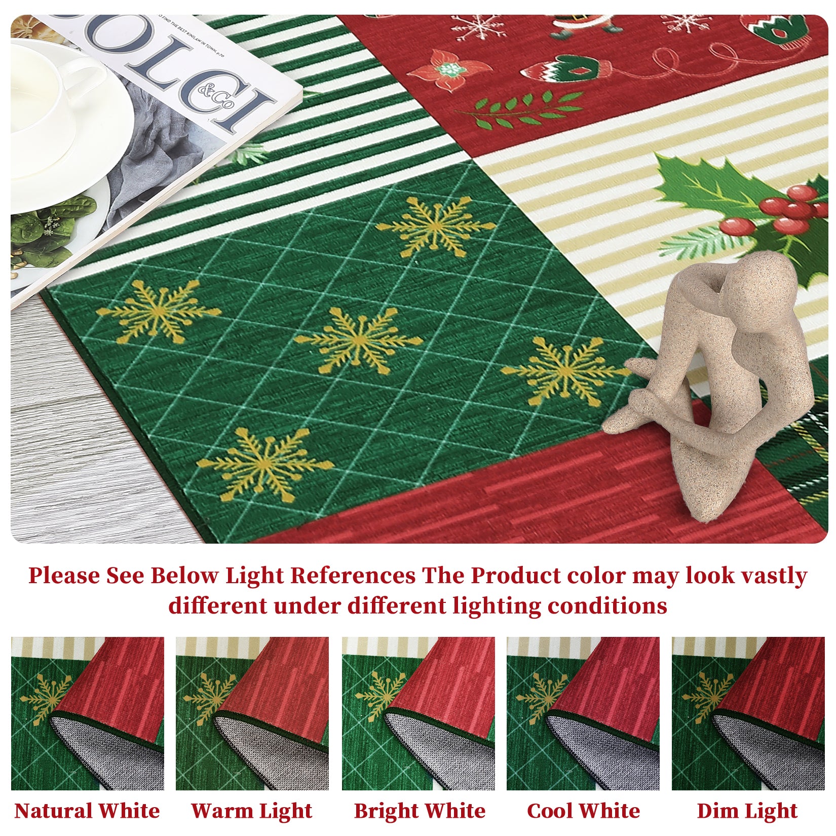 Garvee Washable Area Rug 6x9 Rug Christmas Living Room Rug Santa Claus Rug Xmas Decor Checkered Non Slip Soft Bedroom Rug Low Pile Stain Resistant Carpet for Nursery Office Plaid Patchwork 6'x9'