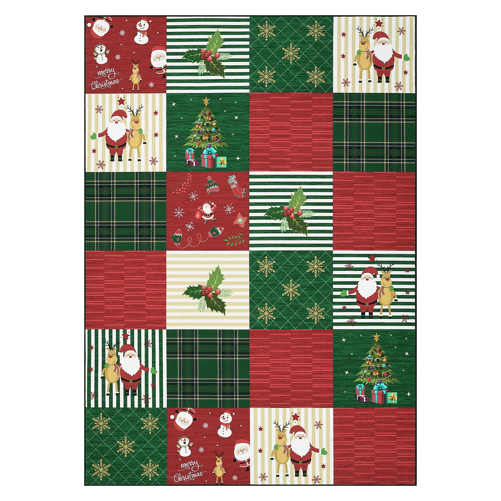 Garvee Christmas Area Rug 5x7 Rug for Living Room Rug Xmas Deer Red Rug Washable Rug for Bedroom Aesthetic Non Slip Low Pile Throw Rugs Stain Resistant Carpet for Dining Room 5'x7' Plaid Patchwork