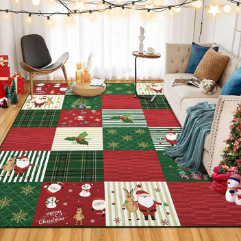 Garvee Christmas Area Rug 5x7 Rug for Living Room Rug Xmas Deer Red Rug Washable Rug for Bedroom Aesthetic Non Slip Low Pile Throw Rugs Stain Resistant Carpet for Dining Room 5'x7' Plaid Patchwork