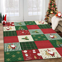 Garvee Christmas Rug 9x12 Area Rug for Living Room Washable Rug Plaid Rug Santa Claus Stripe Patchwork Non Slip Carpet Soft Stain Resistant Large Area Rug for Bedroom Dining Room Classroom 9'x12'