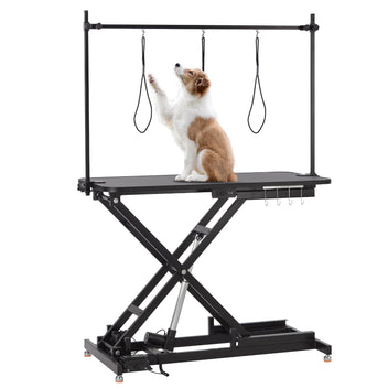 Garvee 47" Electric Lift Dog Grooming Table, Height Adjustable Pet Grooming Table with Non-Slip Top, Grooming Arm & Heavy-Duty X-Frame for Pets & Large Dogs, Black
