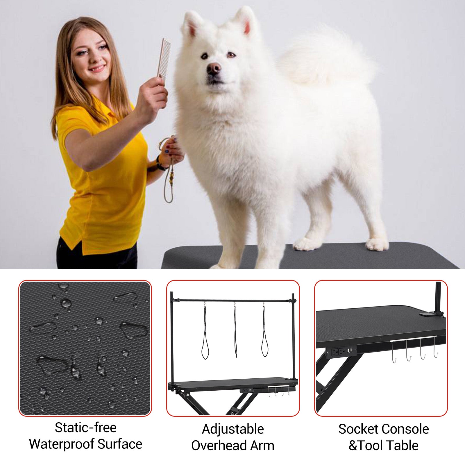 Garvee 47" Electric Lift Dog Grooming Table, Height Adjustable Pet Grooming Table with Non-Slip Top, Grooming Arm & Heavy-Duty X-Frame for Pets & Large Dogs, Black