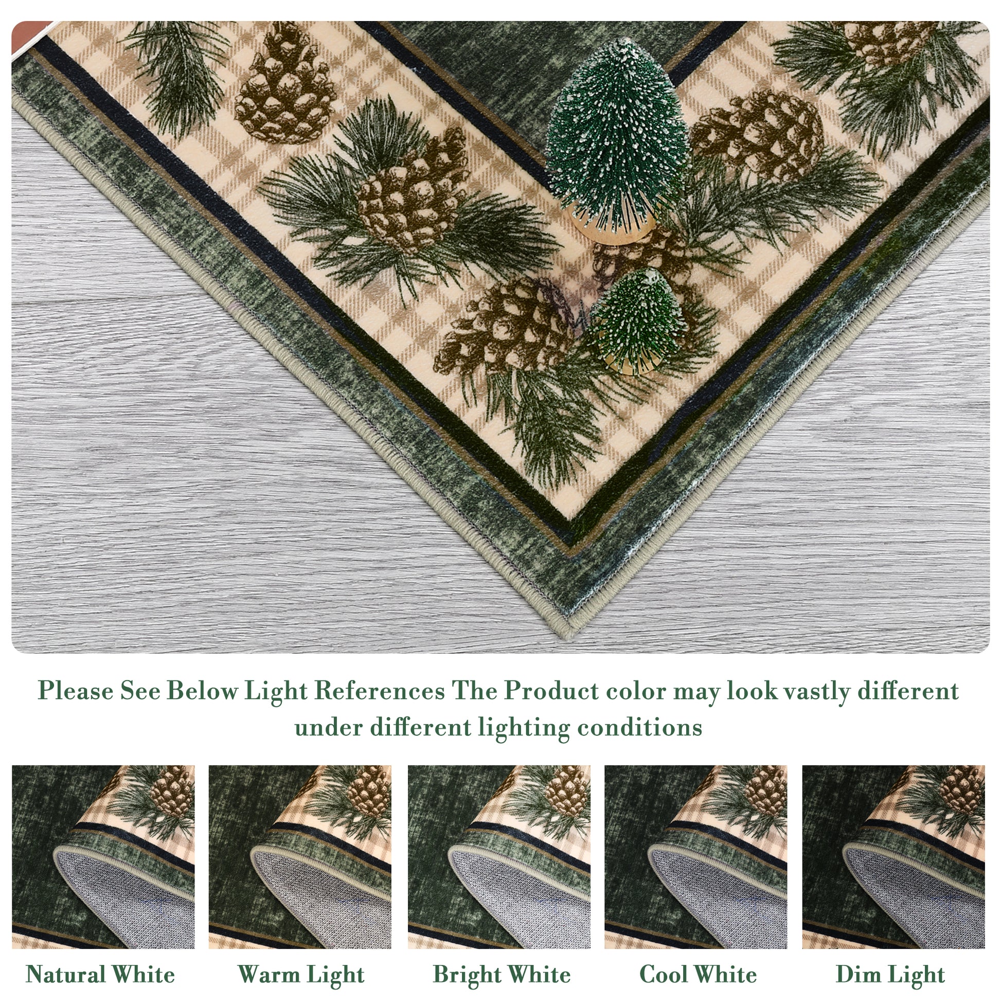Garvee Living Room Rug Christmas Green 9x12 Area Rug Washbale Rug Plaid Rug with Pinecorn Xmas Decor Non Slip Soft Large Area Rug for Bedroom Stain Resistant Carpet for Nursery