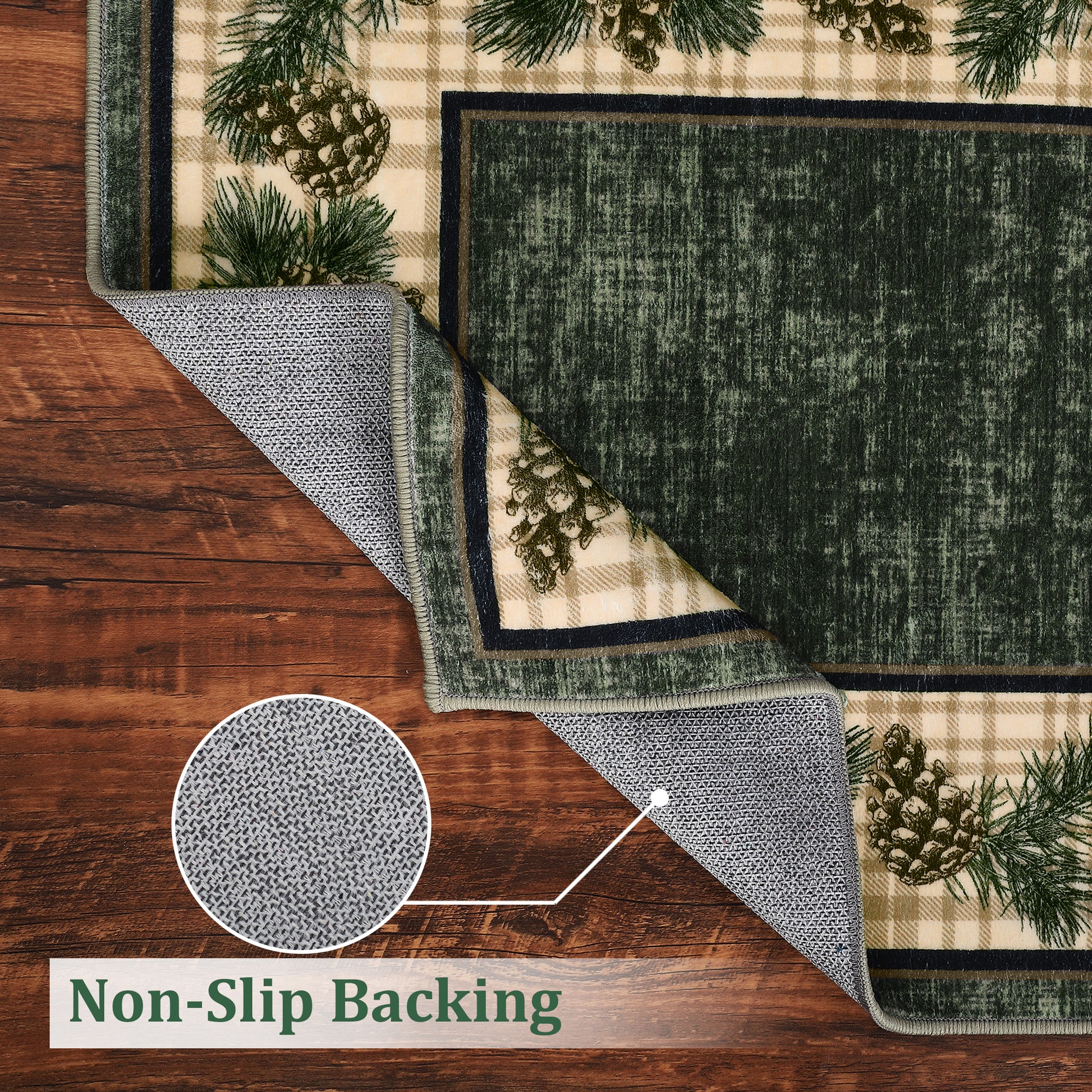 Garvee Washable Area Rug 8x10 Rug Green Plaid Rug Xmas Decor Tartan Non Slip Living Room Rug Soft Large Area Rug for Bedroom Low Pile Stain Resistant Carpet for Nursery Office Border|Green 8'x10'