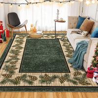Garvee Washable Area Rug 8x10 Rug Green Plaid Rug Xmas Decor Tartan Non Slip Living Room Rug Soft Large Area Rug for Bedroom Low Pile Stain Resistant Carpet for Nursery Office Border|Green 8'x10'