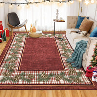 Garvee Christmas Rug 8x10 Area Rug for Bedroom Washable Red Plaid Rug Non Slip Living Room Rug Xmas Decor with Pinecorn, Soft Large Low Pile Stain Resistant Carpet for Nursery Border|Red 8'x10'