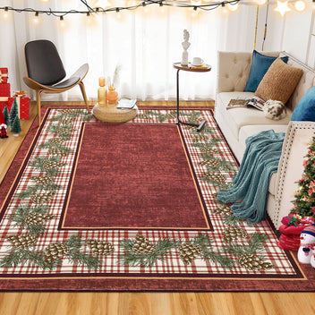 Garvee Christmas Rug 9x12 Washable Area Rug Red Plaid Rug Xmas Decor Tartan Non Slip Living Room Rug Soft Large Throw Rugs for Bedroom Low Pile Stain Resistant Carpet for Nursery Border|Red 9'x12'