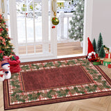 Garvee Christmas Door Mat 2x3 Washable Plaid Area Rug Xmas Doormat Non Slip Kitchen Rugs Bath Mat Low Pile Entryway Rug Home Decor Soft Stain Resistant Carpet for Laundry Entance Border|Red 2'x3' - Red