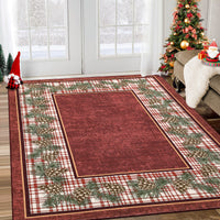 Garvee Washable Area Rug 5x7 Rug Red Plaid Rug Xmas Decor Non Slip Entryway Rug Grid Living Room Rug Soft Accent Rug for Bedroom Low Pile Stain Resistant Carpet for Nursery Office
