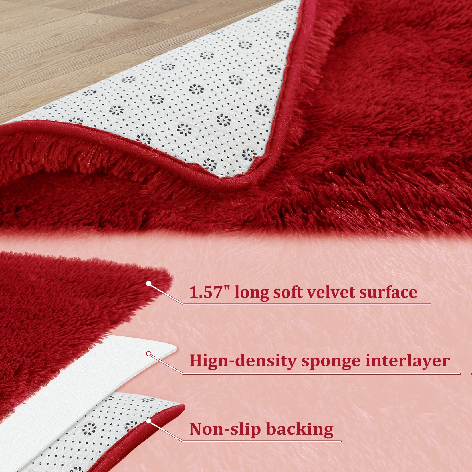 Garvee Fluffy & Sheepskin Red 2x6 Runner Rugs Fluffy Rug for Bedroom, Shag Furry Area Rug Carpet Non Shedding Plush Hallway Runner Rug Fuzzy Accent Rug for Kitchen Entryway Decoration