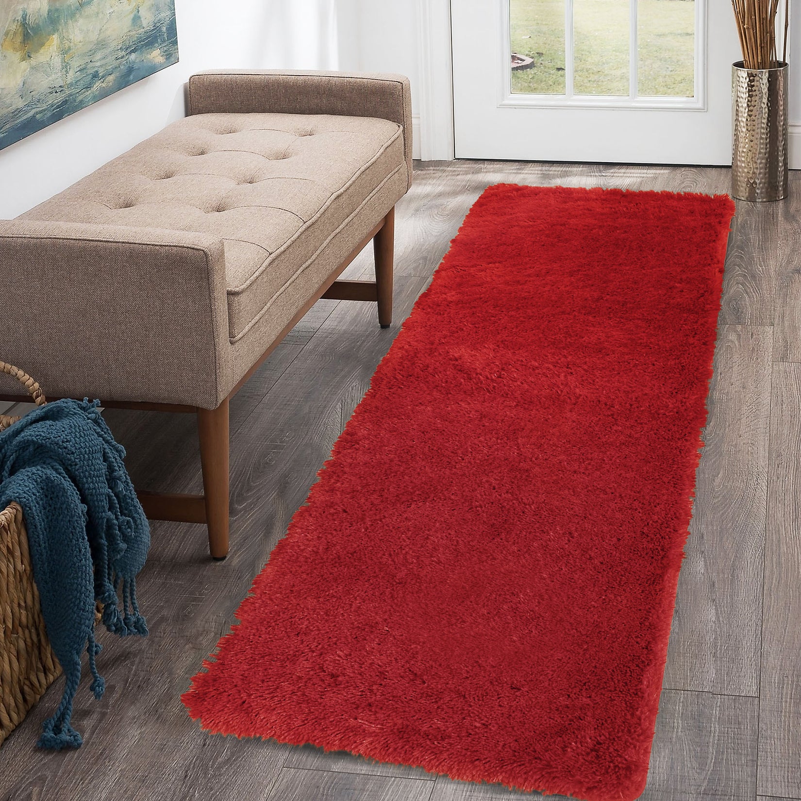 Garvee Fluffy & Sheepskin Red 2x6 Runner Rugs Fluffy Rug for Bedroom, Shag Furry Area Rug Carpet Non Shedding Plush Hallway Runner Rug Fuzzy Accent Rug for Kitchen Entryway Decoration