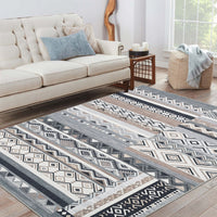 Garvee 10x13 Area Rug for Living Room Washable Rug Tribal Farmhouse Neutral Rug Geometric Rug Soft Non-Slip Low Pile Stain Resistant Rug for Dining Room Bedroom Grey/Black
