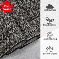 Garvee Area Rug Dark Grey 10x13 Extra Large Rug Print Braided Machine Washable Rug for Living Room, Non-Slip Stain Resistant Accent Rug Farmhouse Printed Weaving Floor Cover Carpet for Bedroom