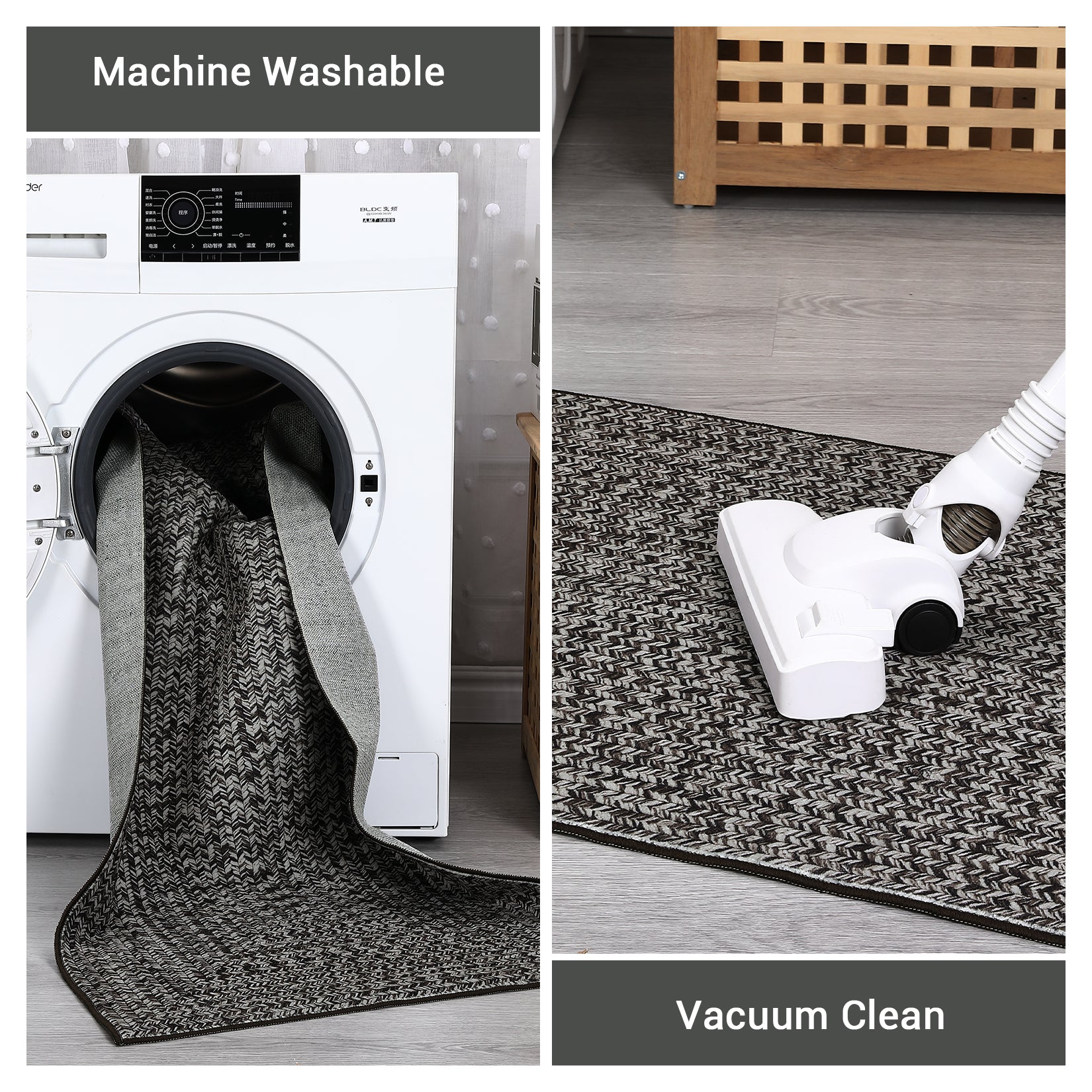 Garvee Area Rug Dark Grey 10x13 Extra Large Rug Print Braided Machine Washable Rug for Living Room, Non-Slip Stain Resistant Accent Rug Farmhouse Printed Weaving Floor Cover Carpet for Bedroom