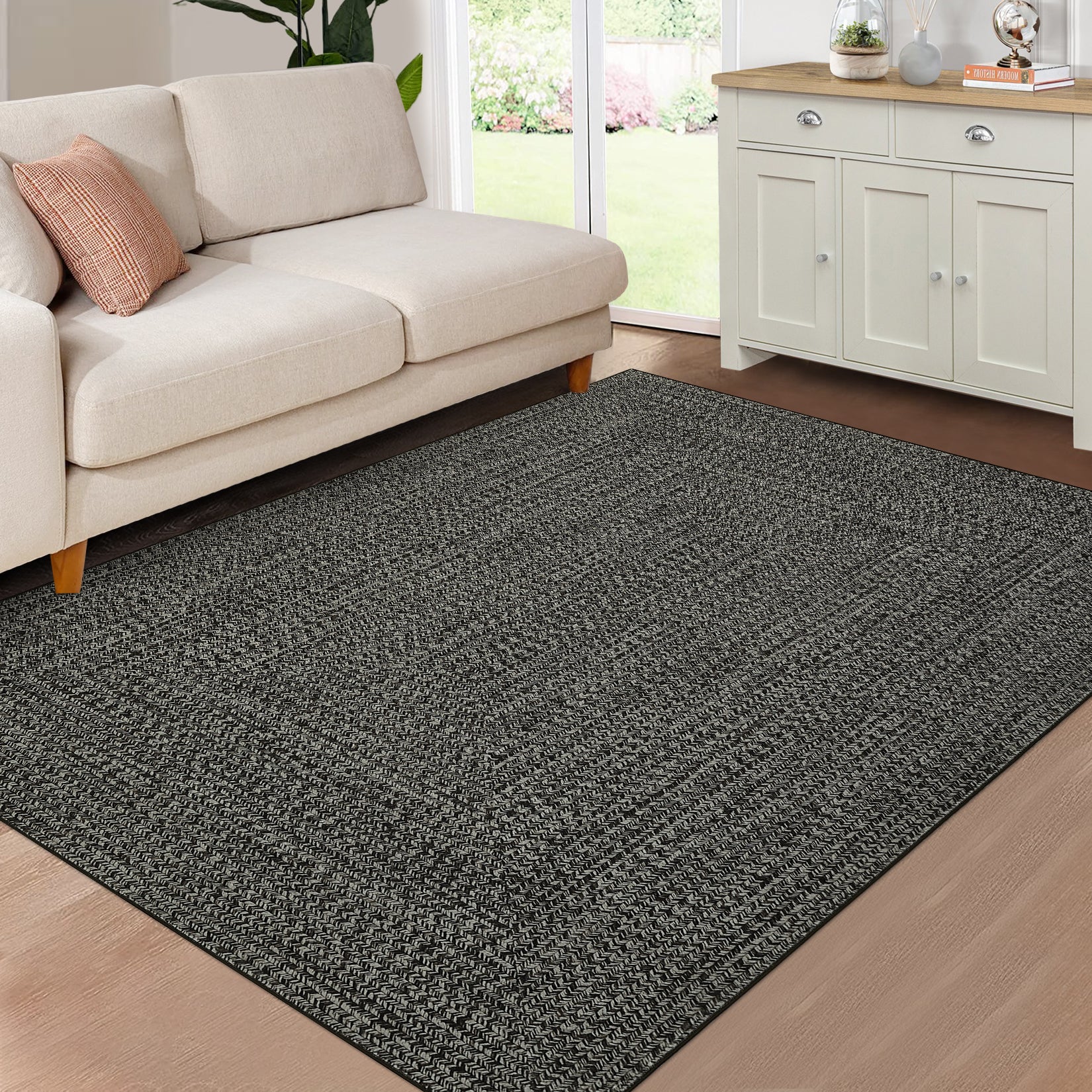 Garvee Dark Grey 8x10 Area Rug Print Braided Area Rug Machine Washable Rug for Living Room Farmhouse Solid Printed Weaving Carpet Non-Slip Stain Resistant Accent Rug Floor Cover for Home Decor