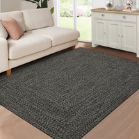 Garvee Dark Grey 8x10 Area Rug Print Braided Area Rug Machine Washable Rug for Living Room Farmhouse Solid Printed Weaving Carpet Non-Slip Stain Resistant Accent Rug Floor Cover for Home Decor