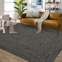 Garvee Dark Grey 8x10 Area Rug Print Braided Area Rug Machine Washable Rug for Living Room Farmhouse Solid Printed Weaving Carpet Non-Slip Stain Resistant Accent Rug Floor Cover for Home Decor