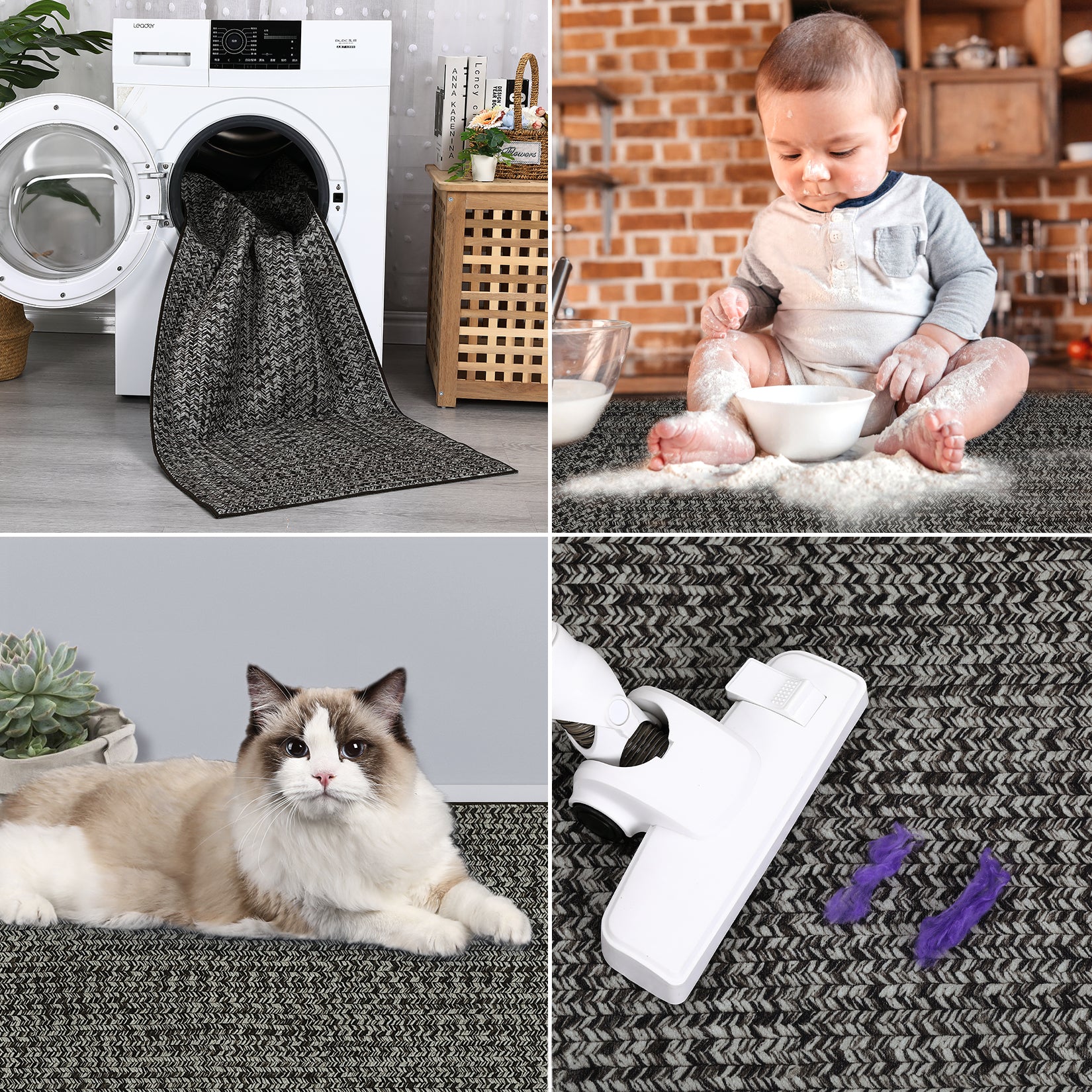 Garvee Dark Grey 8x10 Area Rug Print Braided Area Rug Machine Washable Rug for Living Room Farmhouse Solid Printed Weaving Carpet Non-Slip Stain Resistant Accent Rug Floor Cover for Home Decor