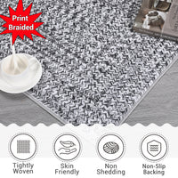 Garvee Area Rug 10x13 Extra Large Rug Print Braided Machine Washable Rug for Living Room, Non-Slip Stain Resistant Accent Rug Farmhouse Printed Weaving Floor Cover Carpet for Bedroom, Grey