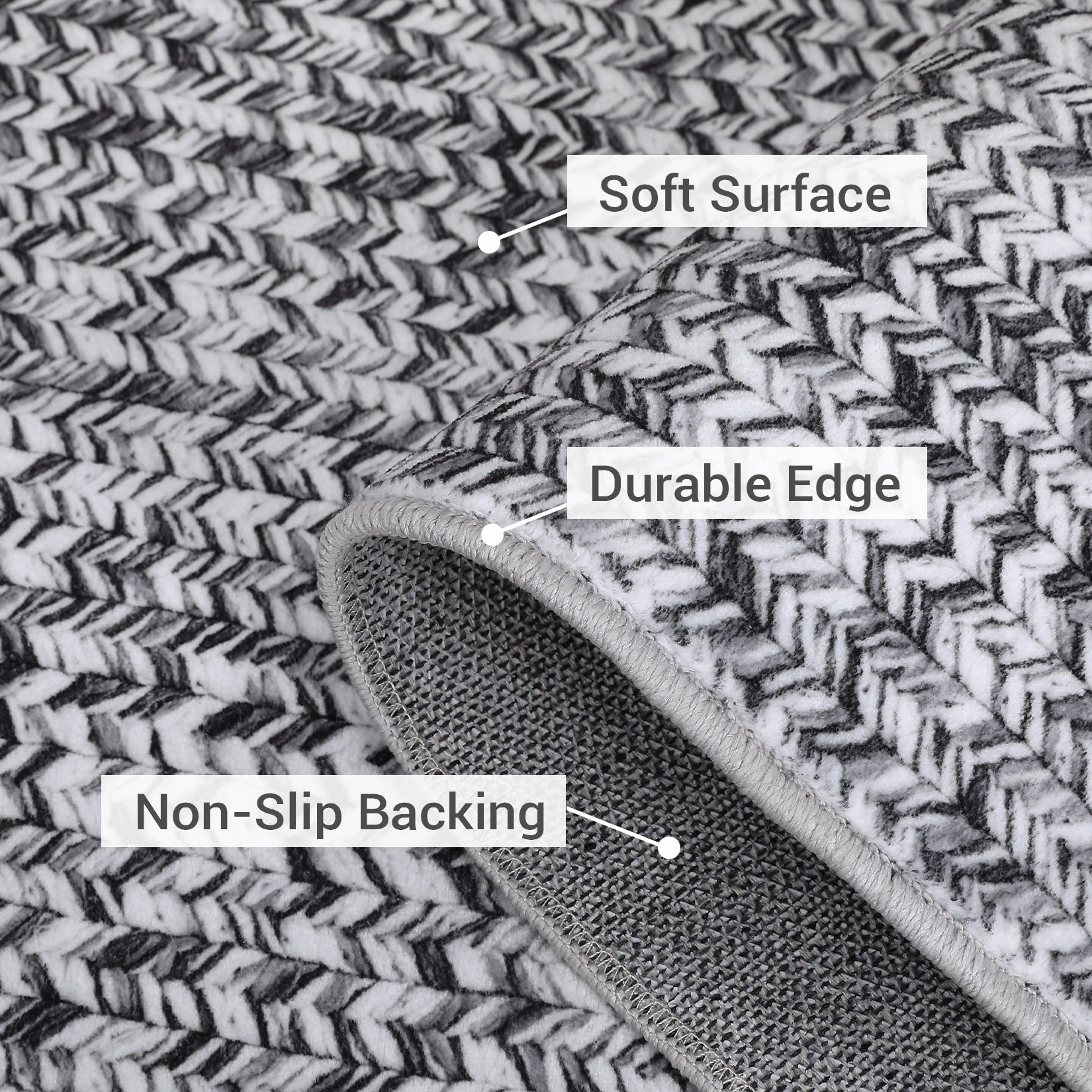 Garvee Area Rug 10x13 Extra Large Rug Print Braided Machine Washable Rug for Living Room, Non-Slip Stain Resistant Accent Rug Farmhouse Printed Weaving Floor Cover Carpet for Bedroom, Grey