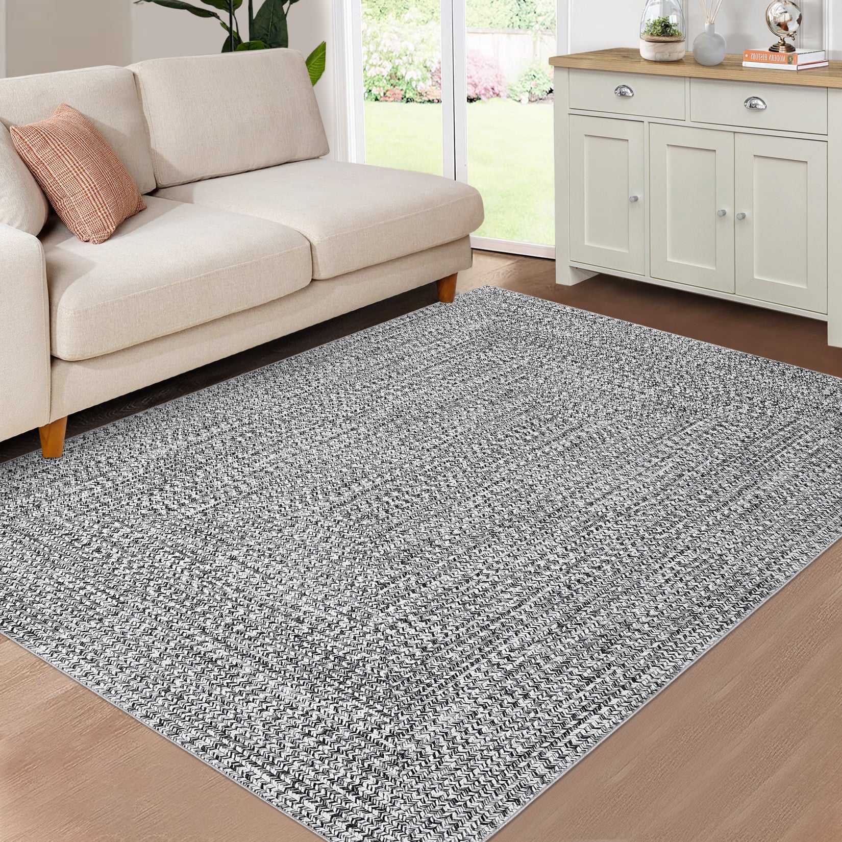 Garvee Area Rug 10x13 Extra Large Rug Print Braided Machine Washable Rug for Living Room, Non-Slip Stain Resistant Accent Rug Farmhouse Printed Weaving Floor Cover Carpet for Bedroom, Grey
