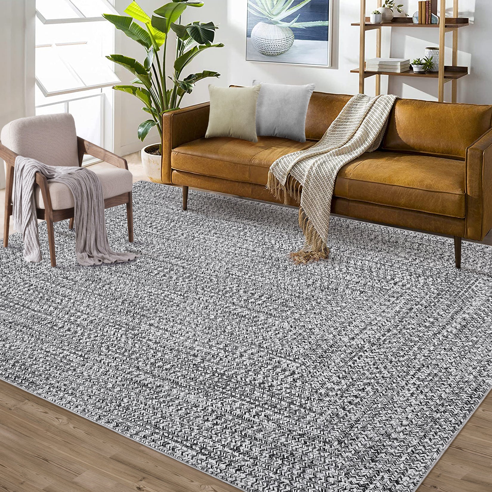 Garvee Area Rug 10x13 Extra Large Rug Print Braided Machine Washable Rug for Living Room, Non-Slip Stain Resistant Accent Rug Farmhouse Printed Weaving Floor Cover Carpet for Bedroom, Grey