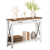 Garvee Console Table with 2 Drawers, Farmhouse Sofa Table with Storage Shelf, Accent Wood Entryway Table for Entryway, Brown & White