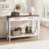 Garvee Console Table with 2 Drawers, Farmhouse Sofa Table with Storage Shelf, Accent Wood Entryway Table for Entryway, Brown & White - Brown & White