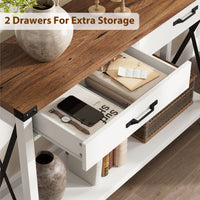 Garvee Console Table with 2 Drawers, Farmhouse Sofa Table with Storage Shelf, Accent Wood Entryway Table for Entryway, Brown & White