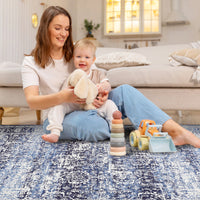 Garvee Area Rug 10x13 Washable Large Vintage Rug for Living Room Non Slip Non-Shedding Distressed Indoor Carpet Ultra Soft Low Pile Throw Rug for Bedroom Dining Room Home Office, Blue