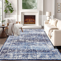 Garvee Area Rug 10x13 Washable Large Vintage Rug for Living Room Non Slip Non-Shedding Distressed Indoor Carpet Ultra Soft Low Pile Throw Rug for Bedroom Dining Room Home Office, Blue