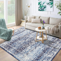 Garvee Area Rug 10x13 Washable Large Vintage Rug for Living Room Non Slip Non-Shedding Distressed Indoor Carpet Ultra Soft Low Pile Throw Rug for Bedroom Dining Room Home Office, Blue