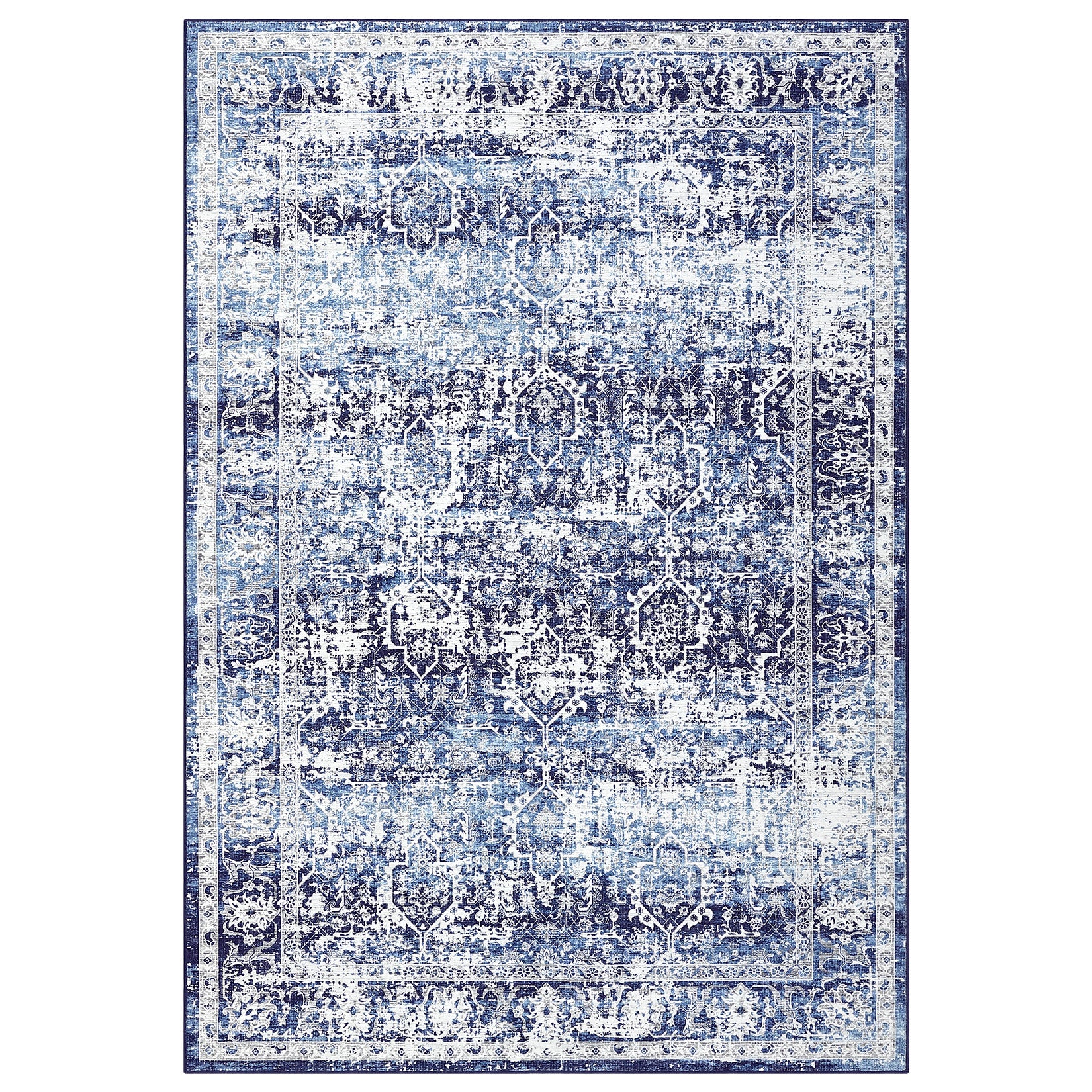 Garvee Area Rug 10x13 Washable Large Vintage Rug for Living Room Non Slip Non-Shedding Distressed Indoor Carpet Ultra Soft Low Pile Throw Rug for Bedroom Dining Room Home Office, Blue
